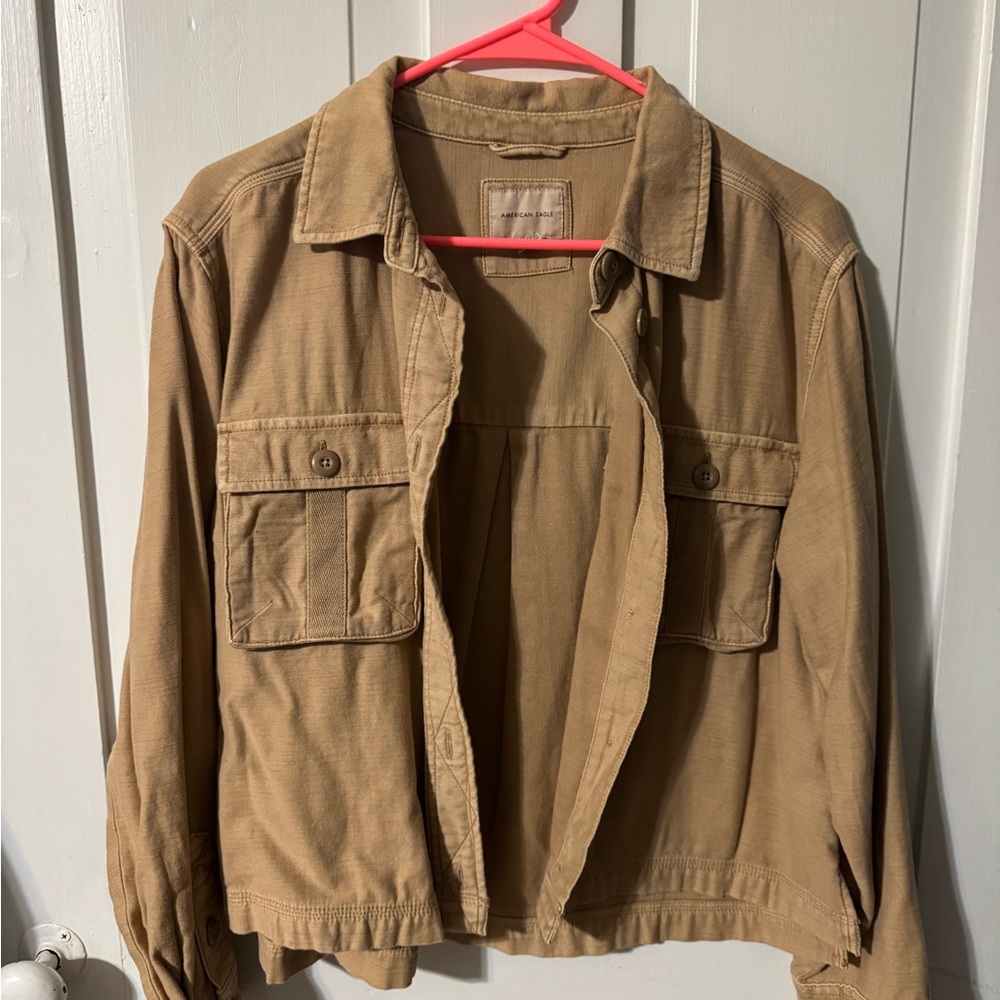 American Eagle- Tan Utility Jacket - Classic Button Pocket Front